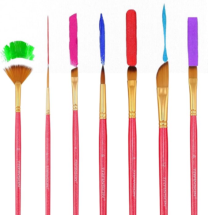 Transon Artist Paint Brush Set of 12 for Acrylic Watercolor Gouache Oil Craft Painting Pink