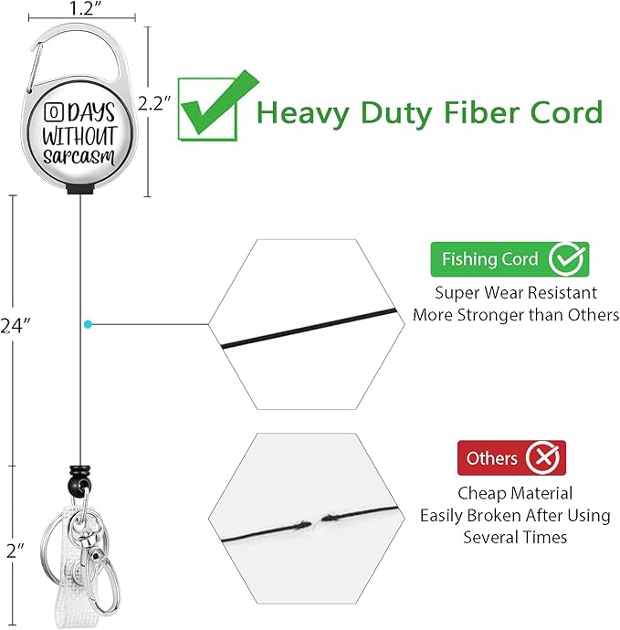 Gctriki Funny Badge Reel Heavy Duty with 360 Swivel Carabiner Clip, Cute ID Badge Holder, Nurse Teacher Retractable Keychain Name Badge Clip Zero Days Without Sarcasm