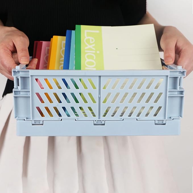 Tixill 2-Pack Mini Foldable Plastic Baskets for Organizing and Storage, Collapsible Storage Crate for Home Kitchen Bedroom Bathroom Office (9.8x6.5x3.8, Blue)