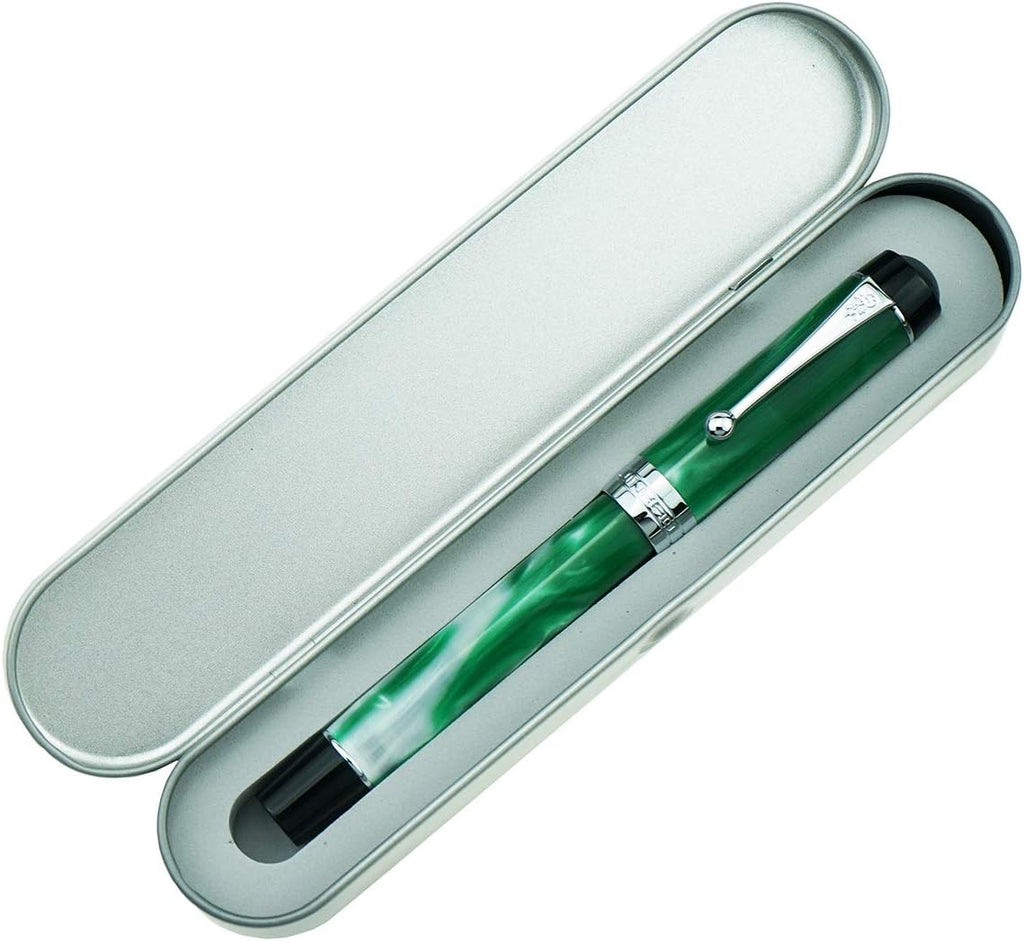 Jinhao 100 Fountain Pen Celluloid Classic Style, #6 Nib Smooth Writing Instrument with Refillable Converter and Pen Case Set