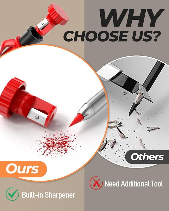 Nicpro 4 Pack Carpenter Pencil with Sharpener & Sleeve, Mechanical Carpenter Pencils Set with 52 Refill, Deep Hole Marker Woodworking Pencils, Heavy Duty Construction Pencils for Architect-With Case