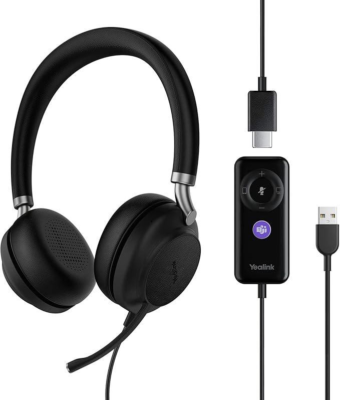 Yealink USB Headset UH38, Wired Softphone Headset Teams Certified with Microphone,in Line Controls Built in Bluetooth, Connect to PC/Laptop/Mac/Tablet/Cell Phone (USB-A)