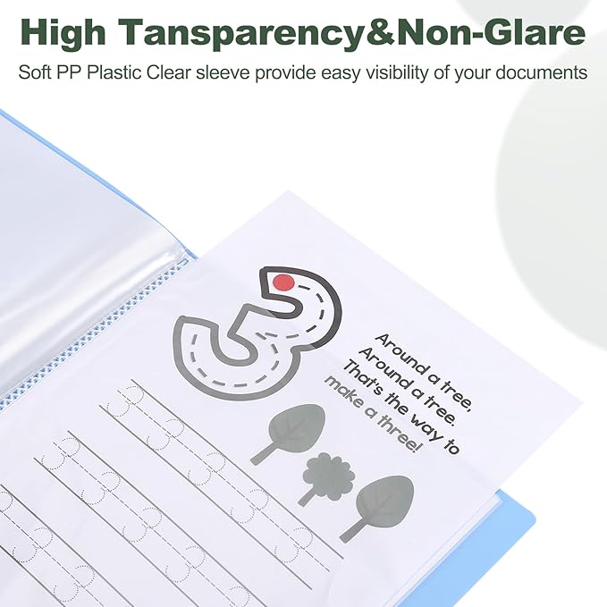 M&G 40-Pocket Binder with PP Plastic Sleeves A4(Blue), Art Portfolio Folder with Clear Sheet Protectors, Display 80 Pages for Organizing Documents, 310x235x26mm