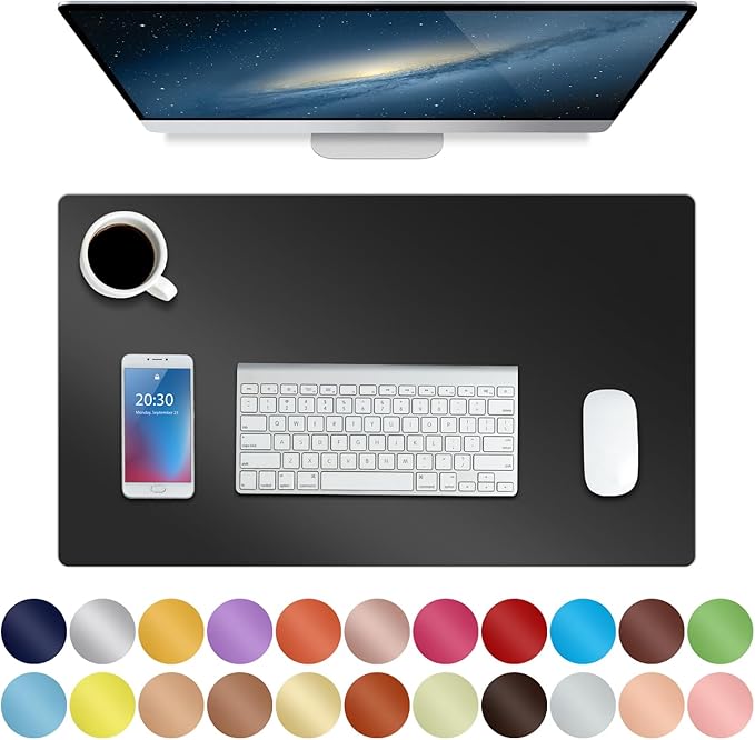 Boutilon Leather Desk Pad 24"x 14" Non-Slip Mouse Pad,Office Desk Mat,Waterprooft PU Leather Desk Blotter,Desk Pad Protector,Desk Writing Pad for Home Office Decor (S-Black)