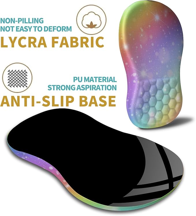 Hokafenle Ergonomic Mouse Pad Wrist Support with Massage Design, Wrist Rest Pain Relief Mousepad with Memory Foam&Non-Slip PU Base, Mouse Pads for Wireless Mouse & Desk (12x8 inch,Rainbow Bubble)