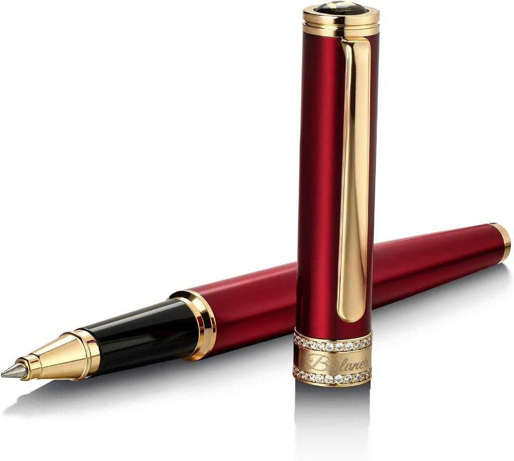 BEILUNER Luxury Rollerball Pen, Diamond-Studded Cap Design, 24K Gold Finish, Noble and Elegant, Schneider Ink Refill, Fancy Pen Gift Set for Women & Men, Executive Office, Nice Designer Pens