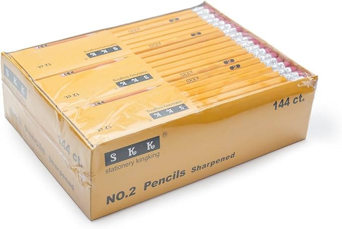 SKKSTATIONERY Pre-sharpened pencils, Pencils Sharpened with eraser top, 2 HB pencil, 144/box.