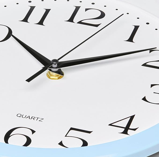 Bernhard Products Light Blue Wall Clock Silent Non Ticking - 10 Inch Quality Quartz Battery Operated Round Easy to Read Home/Kitchen/Office/Classroom/School Clock