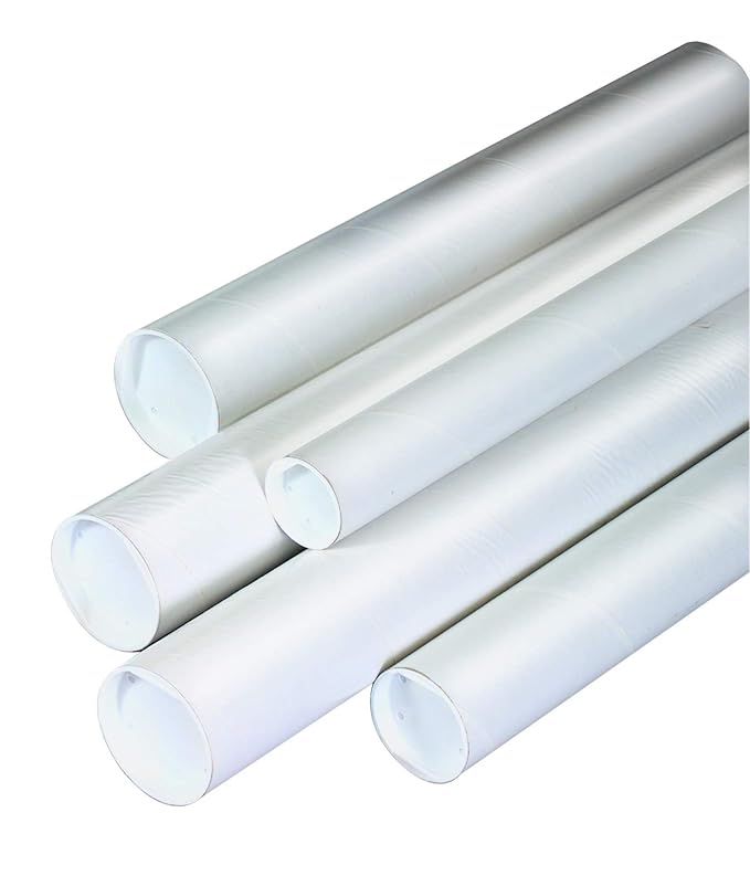 BOX USA BP3026W Mailing Tubes with Caps, 3" x 26", White (Pack of 24)