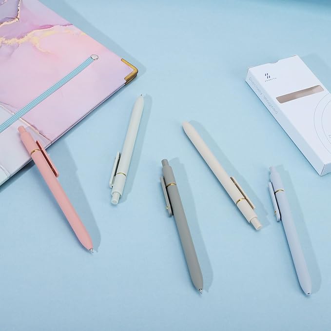 Ddaowanx Gel Pens, 0.5mm Fine Point Quick Dry Blue Ink Pens Retractable, Cute Colorful Barrel Smooth Writing Pen, Aesthetics Gifts for Women Men (6 Pcs-Blue Ink)