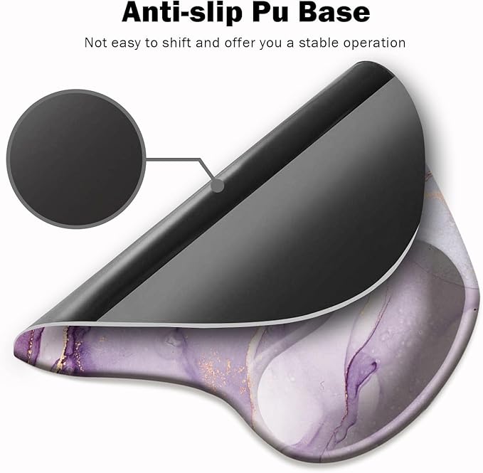 DOOKE Ergonomic Mouse Pad with Wrist Support and Coaster,Mouse Pads with Non-Slip PU Base for Home Office Working Studying Easy Typing & Pain Relief Purple Marbling