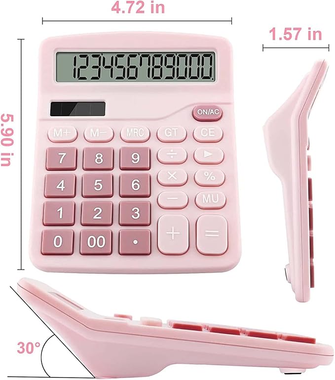 Office Desk Calculator, Cute Calculator for Kids, Basic Calculators Desktop, Dual Power Simple Financial Calculator with Big Button Large Display for Office Home and School (Pink)