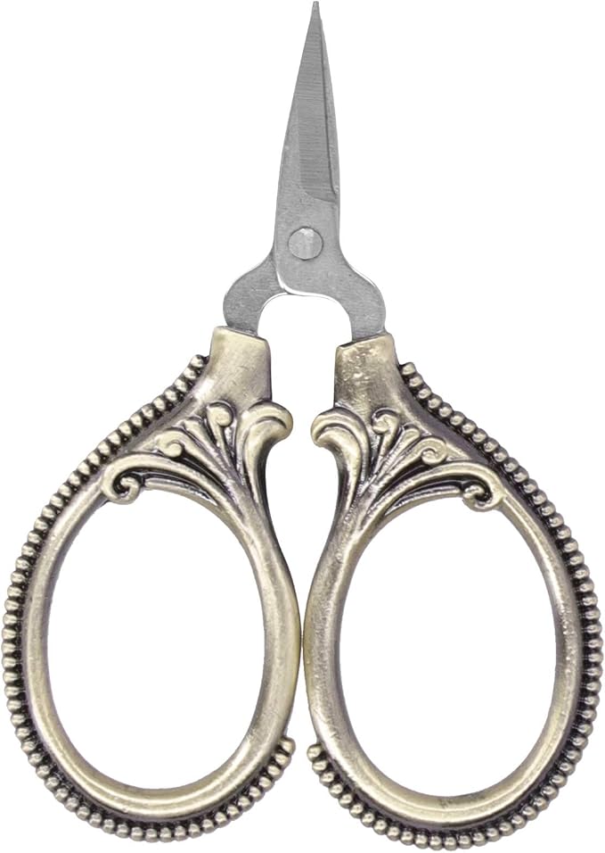 Acouto Stainless Steel Sewing Scissors Portable Thread Embroidery Tailor Handicraft Scissors Antique Copper (Green Patina)