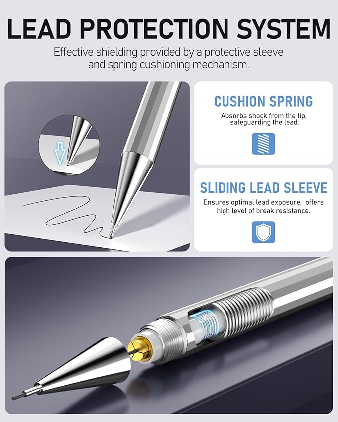 Four Candies 8PCS Metal Mechanical Pencils - 0.5 & 0.7mm with 8 Tubes HB #2 Lead Refills, Eraser Set and Eraser Refills, 20-Count Pack with Case, Lead Pencils Mechanical for Writing, Drawing, Drafting