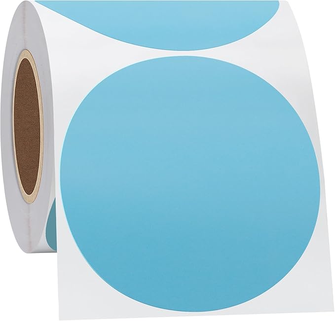 Hybsk 3 inch Circle Color Direct Thermal Stickers Shipping Labels for Barcodes,Name Tag,DIY Logo Design,Inventory– Compatible with Zebra,Rollo,Munbyn,and More-350 pcs (3 inch,Light Blue)