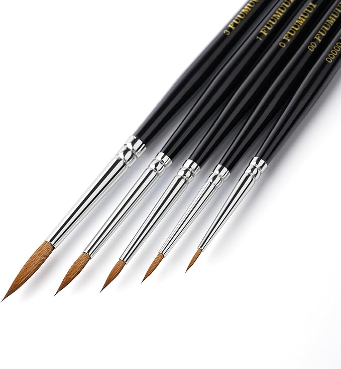 Kolinsky Sable Miniature Paint Brushes, Fuumuui 5pcs Professional Detail Fine Paint Brushes for Citadel, Vallejo, DND, Models - Sable Brushes for Watercolor, Gouache, Round #00000, #00, #0, #1, #3