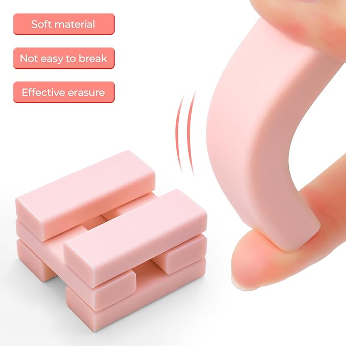 M&G 2+4 Pack Rubber Erasers Sliding Retractable Eraser, 2 Pack Cute Erasers Push Pull Large Pencil Eraser with Plastic Sleeve and 4 Refill Erasers for Students, School Office Supplies (Pink Unicorn)