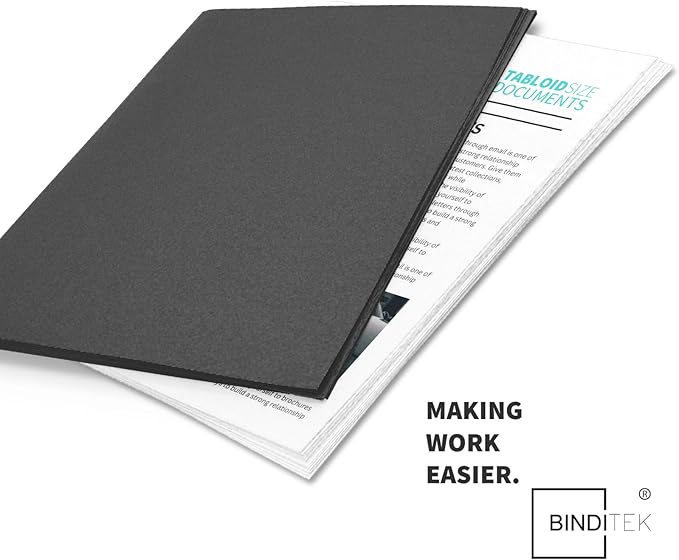 Binditek 50 Pack 16 Mil Sand-Textured Polycover, 11 x 17 Inches Binding Front and Back Covers, Lightly Textured Sand Finish, Heavyduty Binding Presentation Covers for Business Reports, Tabloid, Black