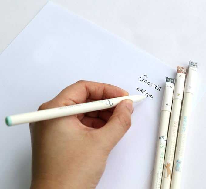 Colorful Cats Design 0.38mm Gel Pens Black Ink Pen Pack of 6 PCS