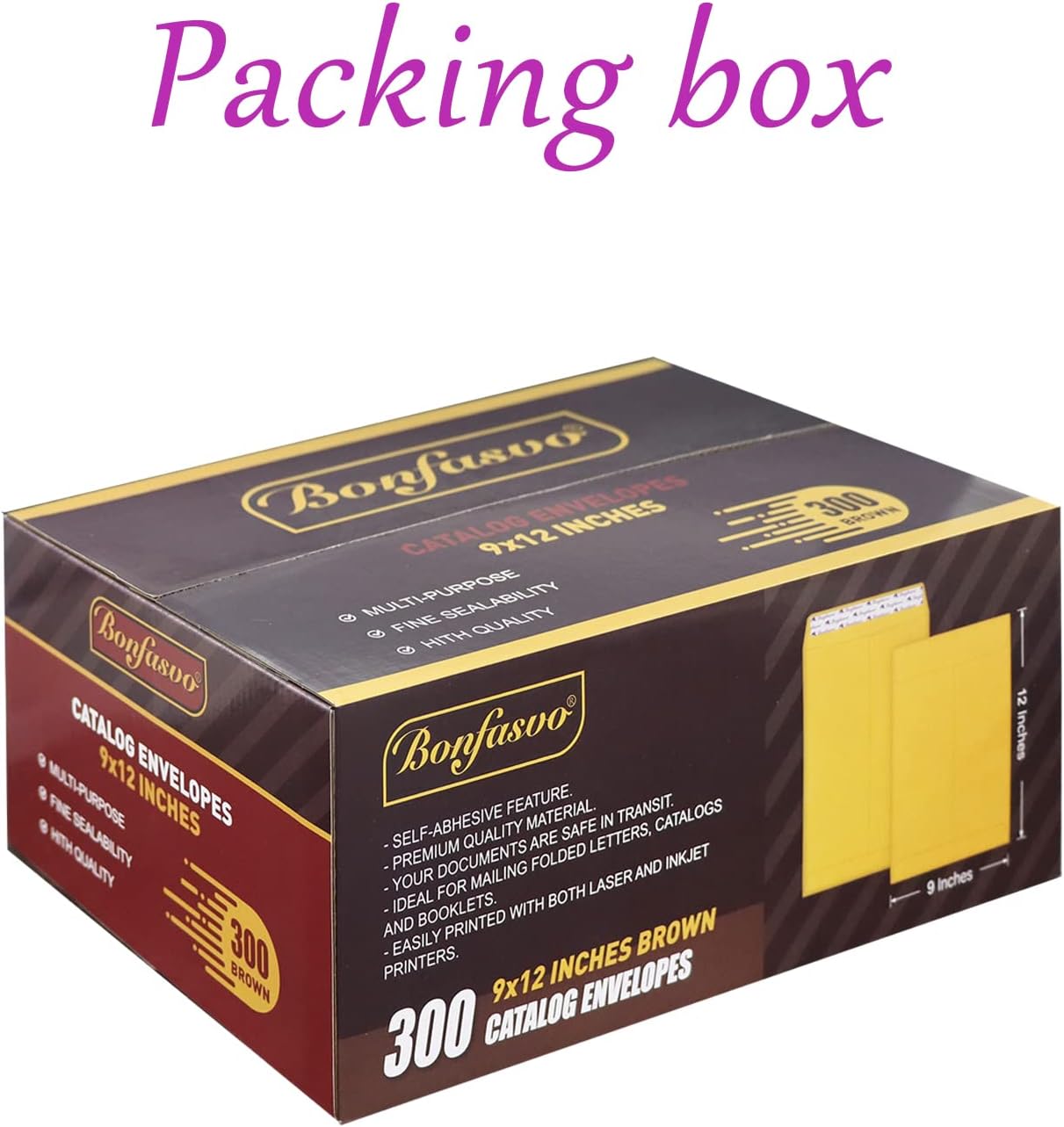 300 Pack 9x12 Brown Catalog Envelopes Peel & Seal Security Mailing Envelopes 120GSM Kraft Paper self Seal Envelopes for Invitations Papers Photos Documents Pictures Papers Files