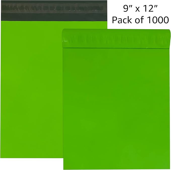 Colored Poly Mailers Pack of: Be creative with your packaging with Colored mailers (Green, 9" x 12" pack of 1000)