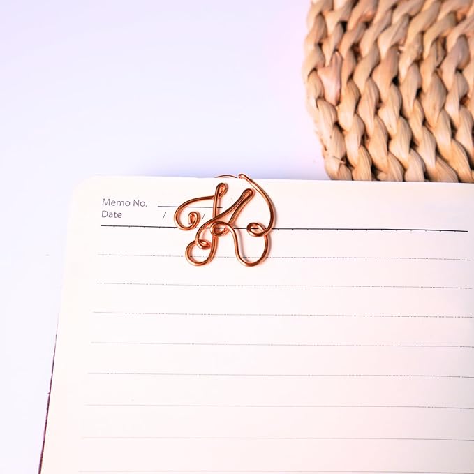 Personalized Initial Copper Bookmark, Set of 5, Handmade Copper Gift for Her, Him, Couple on Birthday, Wedding Anniversary, Alphabet Bookmark (K)