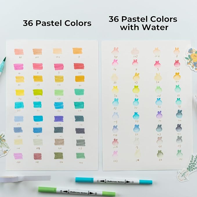 Ohuhu Markers for Adult Coloring Books No bleeding 36 Pastel Colors Coloring Markers Water-based Dual Tips Fineliner & Brush Drawing Pens Art Markers for Kids Adults Sketch Journal - Maui