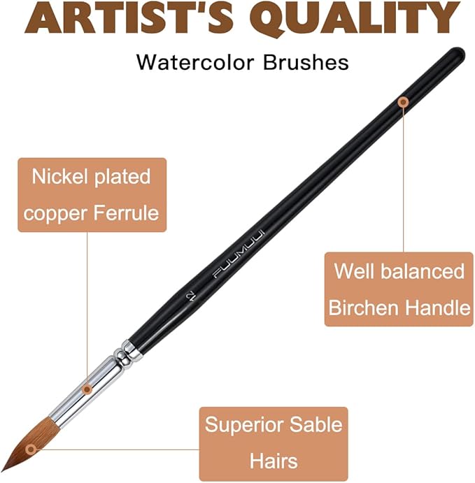 Sable Watercolor Brushes Professional, Fuumuui 8Pcs Kolinsky Sable Brush Set Variety Shapes with Flat, Round Pointed, Cat's Tongue Oval Wash Perfect for Watercolor Acrylic Gouache Inks Painting