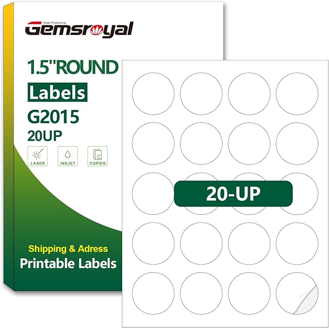 1.5 Inch Round Labels Printable,40 Sheets,20 Circles per Sheet,Matte Circle Stickers 1.5 Inch for Laser/Inkjet Printers,Circle Sticker Labels 1.5" Diameter, Letter Size