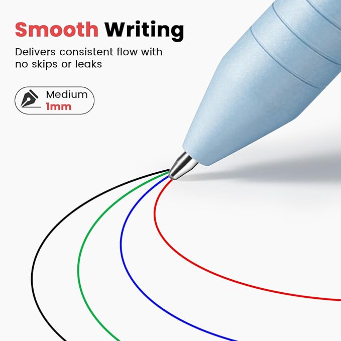 Sooez Multicolor Pen in One, Sleek Metallic 4 Color Ballpoint Pen, Medium Point (1.0mm), Retractable Ball Pen with Stylus Tip, Journaling Planner Pen for Nursing School Office Supplies, 3 Pack, Purple