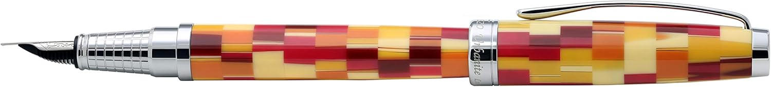 Xezo Urbanite Fine Point Fountain Pen. Retro Red, Yellow, Orange, and Cream Colors with Chrome Plating. Limited Edition and Serialized. No Two Alike