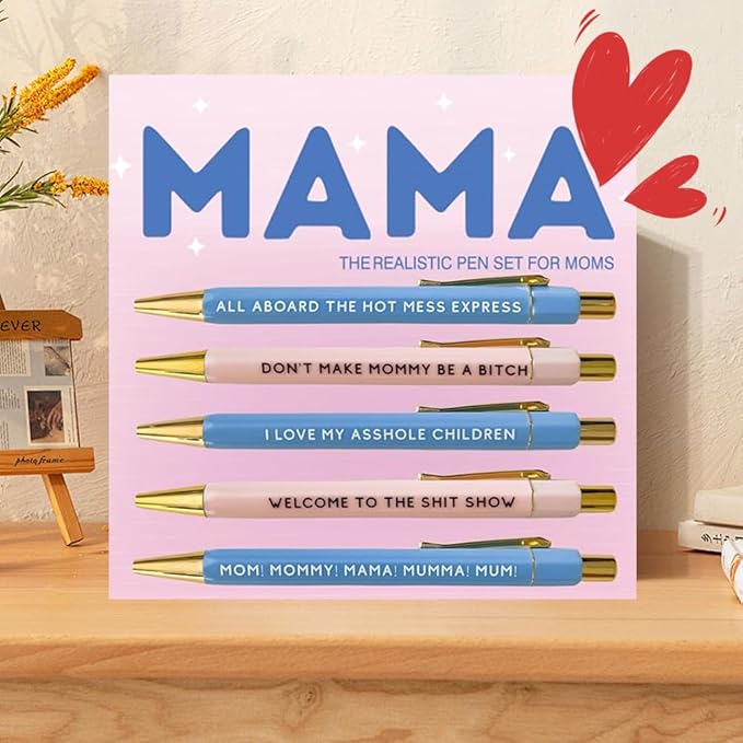 Funny pens,5-Count,Black Ink,Medium Nib 1.0mm,Funny Office Gifts for Coworkers,Personalized Pens Vibrant Funny Quotes Word Daily Pen (MAMA Pens)