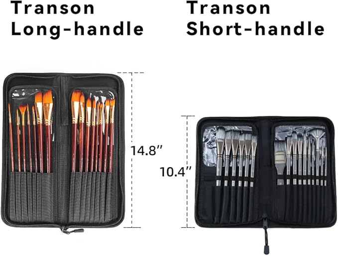 Transon 16pcs Professional Long Artist Paint Brush Set with Brush Case Assorted for Acrylic Watercolor Gouache Oil Tempera and Body Painting