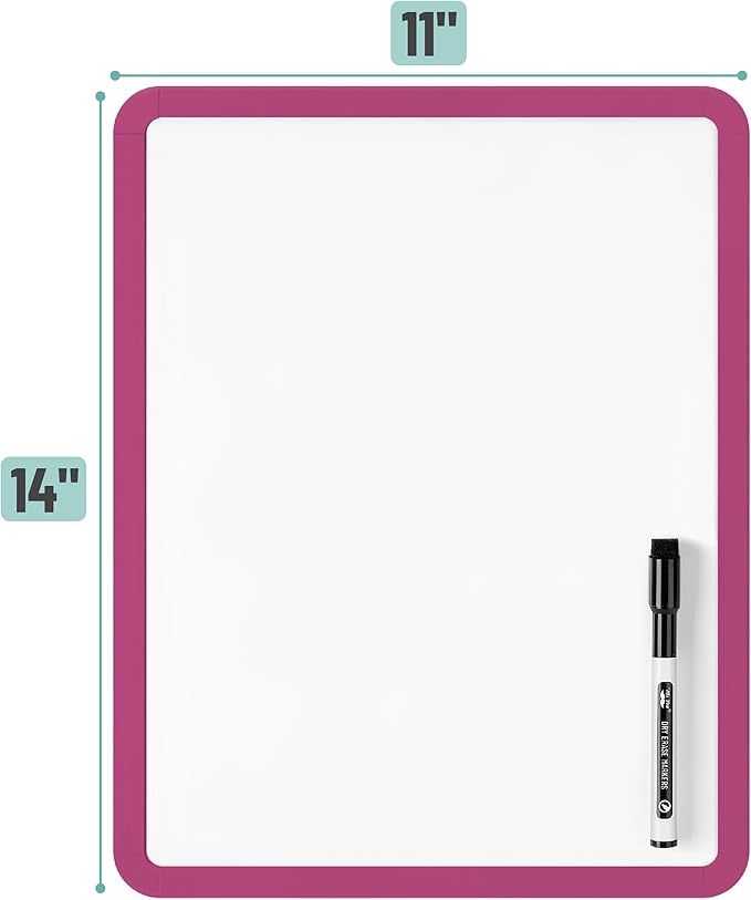 Mr. Pen- Dry Erase Board, 14” x 11” with a Black Dry Erase Marker, Magenta Frame, Small White Board, White Board for Kids, White Board for Students, Small Dry Erase Board, Mini White Board