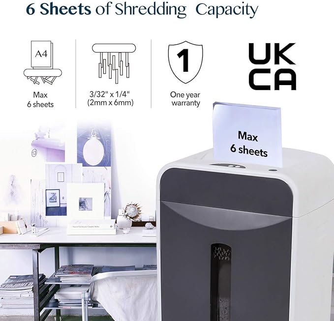 WOLVERINE 6-Sheet 2x6mm Super Micro Cut High Security Level P-5 Ultra Quiet Paper/Credit Card Shredder for Home Office by Manganese-Steel Cutter and 5 Gallons Pullout Waste Bin SD9610