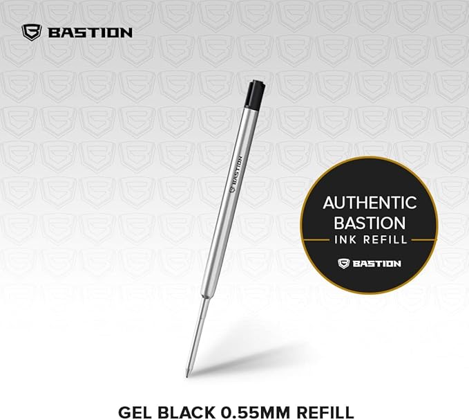 BASTION® Premium Pen Refill, Deeply Pigmented Ink for All Bastion Bolt Action Luxury Pens, Standard Ink Refill with 0.55mm Fine Tip - Black Gel, 2 PCs