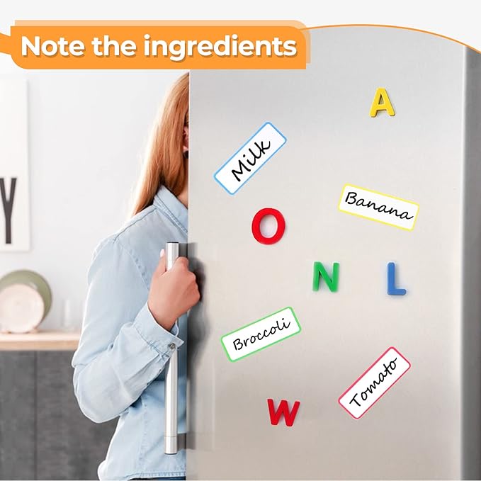 54pcs Magnetic Dry Erase Labels Colorful Name Tags Flexible Reusable Magnetic Label Stickers for White Board Refrigerator Locker Size 3.2"x1.2" by Mositear