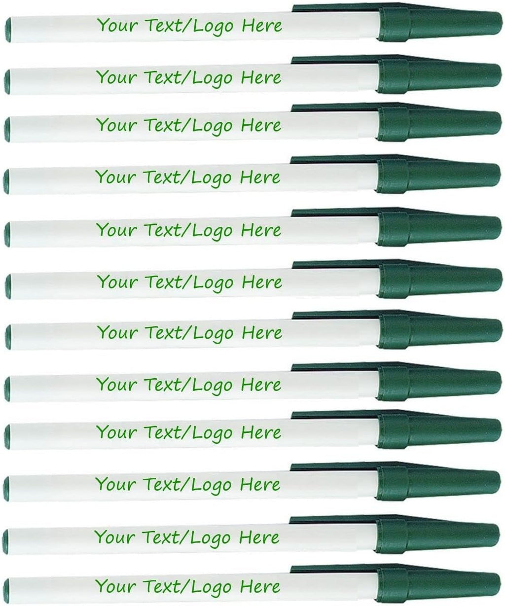 Personalized Stick Pens With your Custom Logo or Text-500 Pack Bulk-for Businesses, Parties, and Events, Custom Printed Slim Ballpoint Pens with Cap, Forest Green, Black Ink