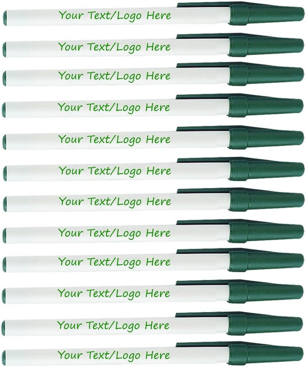 Personalized Stick Pens With your Custom Logo or Text-500 Pack Bulk-for Businesses, Parties, and Events, Custom Printed Slim Ballpoint Pens with Cap, Forest Green, Black Ink