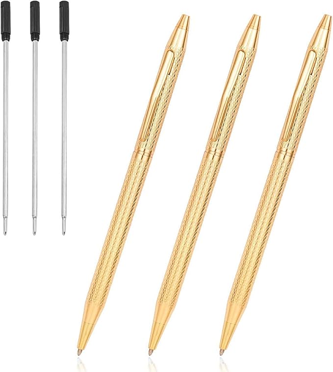 Cambond Ballpoint Pens Gold Pen - Nice Pens for Wedding Guest Book Fancy Pens for Gift Smooth Writing Pens with Black Ink 1.0mm Medium Point, 3 Pens with 3 Refills (Gold)