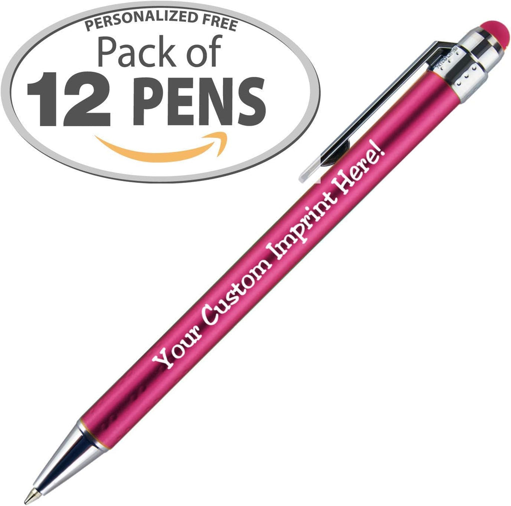 Personalized Pens with Stylus Tip -Bright Vibes- Click action - Custom - Black writing - Printed Name pens - Imprinted with Your Logo or Message - FREE PERSONALIZATION - 12 Pens/Box (Assorted)