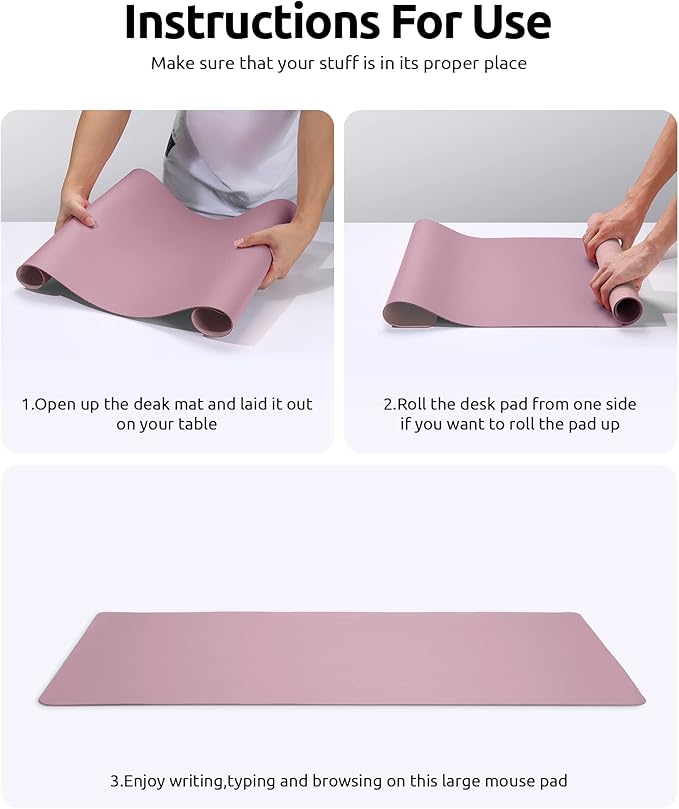 YSAGi Leather Desk Protector, Office Mat, Large Mouse Mat, Non-Slip PU Leather Blotter, Laptop Desk, Waterproof Writing Pad for Office and Home (Pale Mauve, 35.4" x 17")