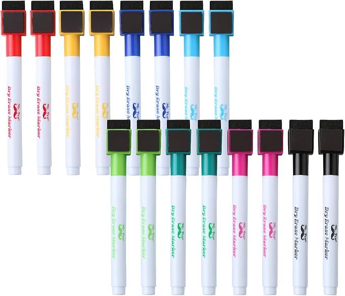 Mr. Pen Magnetic Dry Erase Markers, 16 Pack, Fine Point, Colorful, Magnetic Dry Erase Marker