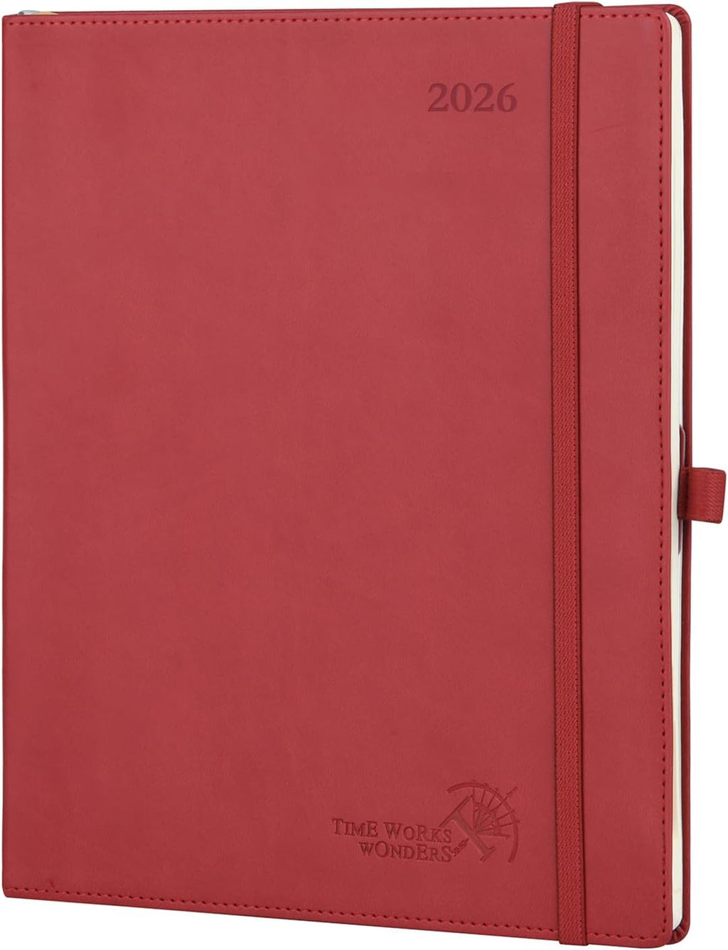 POPRUN 2026 Planner (Large - 8.5'' x 10.5'') - 2026 Weekly Calendar (Jan. 2026 - Dec. 2026) with Hourly Time Slots, Weekly/Monthly Appointment Book for Time Management - Leather Soft Cover - Burgundy Red