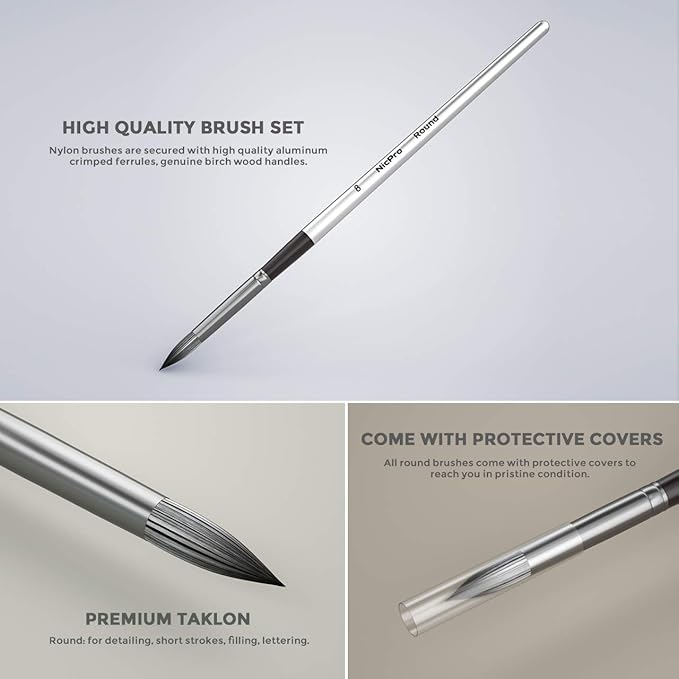 Nicpro 10 PCS Watercolor Paint Brushes, Round Tip Artist Painting Brush Set for Water Color, Acrylic Oil, Gouache, Ink, Detail, Rock, by Number Model Art Paintbrush