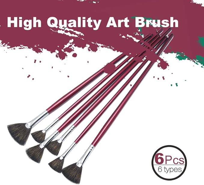 high-Grade Mink 6 pcs/Set Fish Tail Fan Shape Watercolor Gouache Acrylic Painting Pen Artist Oil Painting Brushes Art Supplies