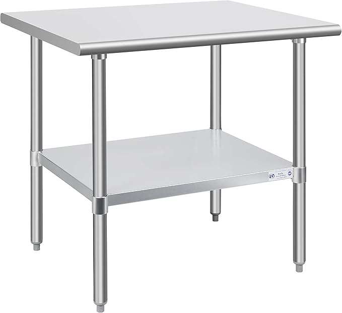 Hally Stainless Steel Table for Prep & Work 30 x 36 Inches, NSF Commercial Heavy Duty Table with Undershelf and Galvanized Legs for Restaurant, Home and Hotel