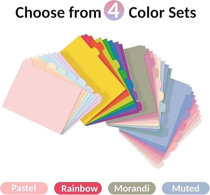 Sooez 8-Tab Durable Plastic Write & Erase Big Tab Dividers for 3 Ring Binder, Aesthetic Cute Pastel Binder Dividers for Student, Teacher, Office, Home Organizers, 1 Sets, Morandi