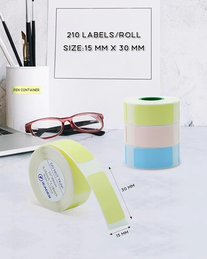 iEager Label Maker Tape, 15mm x 30mm, 3 Color Sticker Thermal Paper, Household Storage Labels, Self-Adhesive Label Tape, Set of 3