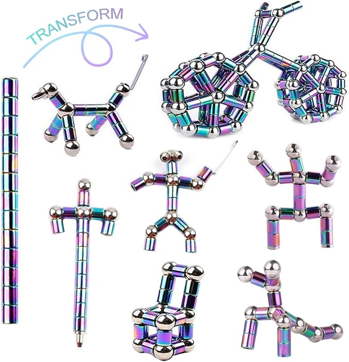 Magnetic Fidget Pen, Magnet Fidgi Pen, Jiki Crush Metric Pen Crinkle, Crushmetric Switch Strato Pens, Cool Stuff Multifunctional Deformable Magnet Writing Toy Pen, Best Gift for Friends (Rainbow)